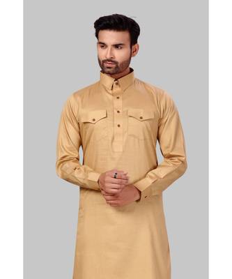 Fine poly and cotton mix Traditional Full Sleeve Chinese Collar Solid Stitched Pathani &  Salwar For Mens 5