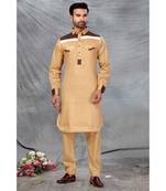 Fine poly and cotton mix Traditional Full Sleeve Chinese Collar Solid Stitched Pathani &  Salwar For Mens