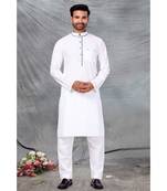 Fine poly and cotton mix Traditional Full Sleeve Chinese Collar Solid Stitched Kurta &  Salwar For Mens