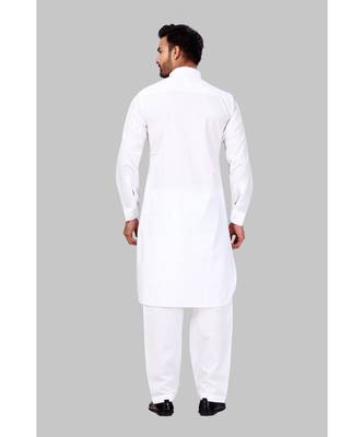 Fine poly and cotton mix Traditional Full Sleeve Chinese Collar Solid Stitched Pathani &  Salwar For Mens 2