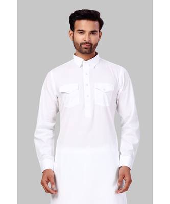 Fine poly and cotton mix Traditional Full Sleeve Chinese Collar Solid Stitched Pathani &  Salwar For Mens 5