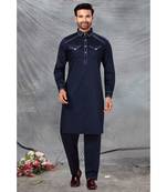 Fine poly and cotton mix Traditional Full Sleeve Chinese Collar Solid Stitched Pathani &  Salwar For Mens