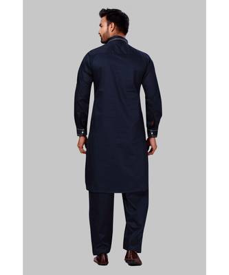 Fine poly and cotton mix Traditional Full Sleeve Chinese Collar Solid Stitched Pathani &  Salwar For Mens 2