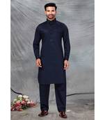 Fine poly and cotton mix Traditional Full Sleeve Chinese Collar Solid Stitched Pathani &  Salwar For Mens