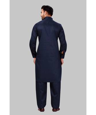 Fine poly and cotton mix Traditional Full Sleeve Chinese Collar Solid Stitched Pathani &  Salwar For Mens 2