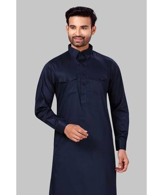 Fine poly and cotton mix Traditional Full Sleeve Chinese Collar Solid Stitched Pathani &  Salwar For Mens 5