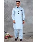Fine poly and cotton mix Traditional Full Sleeve Chinese Collar Solid Stitched Pathani &  Salwar For Mens