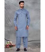 Fine poly and cotton mix Traditional Full Sleeve Chinese Collar Solid Stitched Pathani &  Salwar For Mens