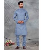 Fine poly and cotton mix Traditional Full Sleeve Chinese Collar Solid Stitched Pathani &  Salwar For Mens