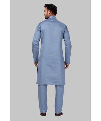 Fine poly and cotton mix Traditional Full Sleeve Chinese Collar Solid Stitched Pathani &  Salwar For Mens 2