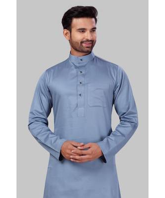 Fine poly and cotton mix Traditional Full Sleeve Chinese Collar Solid Stitched Pathani &  Salwar For Mens 5