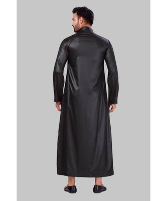 Fine poly and cotton mix Traditional Full Sleeve Chinese Collar Solid Stitched Thobe For Mens 2