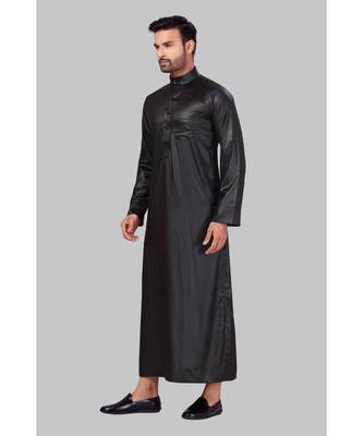 Fine poly and cotton mix Traditional Full Sleeve Chinese Collar Solid Stitched Thobe For Mens 3
