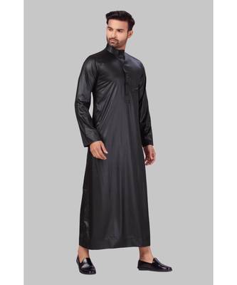 Fine poly and cotton mix Traditional Full Sleeve Chinese Collar Solid Stitched Thobe For Mens 4