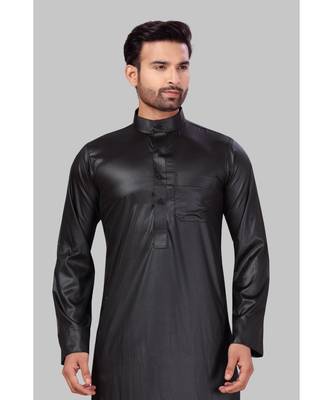 Fine poly and cotton mix Traditional Full Sleeve Chinese Collar Solid Stitched Thobe For Mens 5