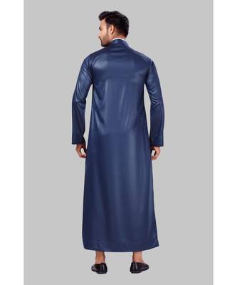 Fine poly and cotton mix Traditional Full Sleeve Chinese Collar Solid Stitched Thobe For Mens 2