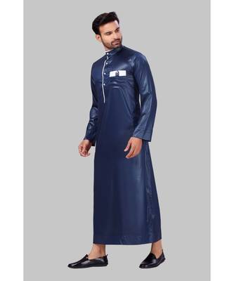 Fine poly and cotton mix Traditional Full Sleeve Chinese Collar Solid Stitched Thobe For Mens 3