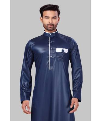 Fine poly and cotton mix Traditional Full Sleeve Chinese Collar Solid Stitched Thobe For Mens 5