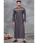 Fine poly and cotton mix Traditional Full Sleeve Chinese Collar Solid Stitched Thobe For Mens