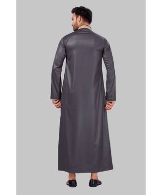 Fine poly and cotton mix Traditional Full Sleeve Chinese Collar Solid Stitched Thobe For Mens 2