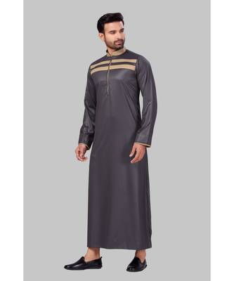 Fine poly and cotton mix Traditional Full Sleeve Chinese Collar Solid Stitched Thobe For Mens 3