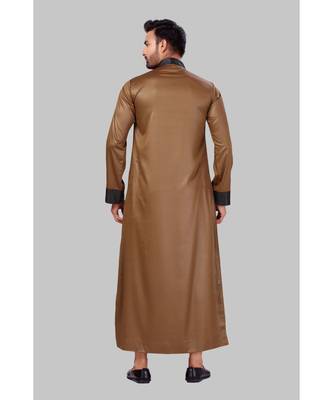 Fine poly and cotton mix Traditional Full Sleeve Chinese Collar Solid Stitched Thobe For Mens 2