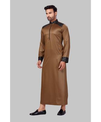 Fine poly and cotton mix Traditional Full Sleeve Chinese Collar Solid Stitched Thobe For Mens 3