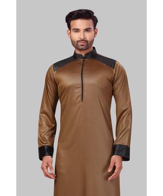 Fine poly and cotton mix Traditional Full Sleeve Chinese Collar Solid Stitched Thobe For Mens 5