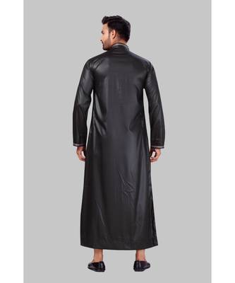 Fine poly and cotton mix Traditional Full Sleeve Chinese Collar Solid Stitched Thobe For Mens 2