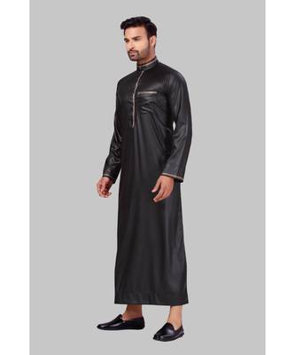 Fine poly and cotton mix Traditional Full Sleeve Chinese Collar Solid Stitched Thobe For Mens 3