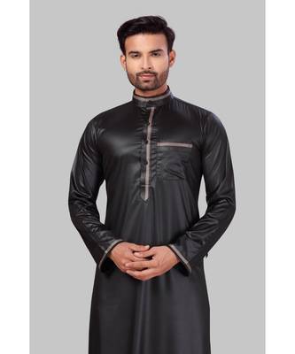 Fine poly and cotton mix Traditional Full Sleeve Chinese Collar Solid Stitched Thobe For Mens 5
