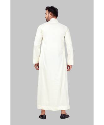 Fine poly and cotton mix Traditional Full Sleeve Chinese Collar Solid Stitched Thobe For Mens 2