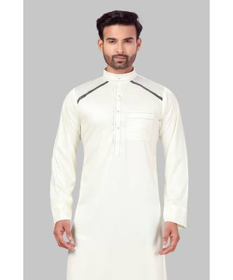 Fine poly and cotton mix Traditional Full Sleeve Chinese Collar Solid Stitched Thobe For Mens 5