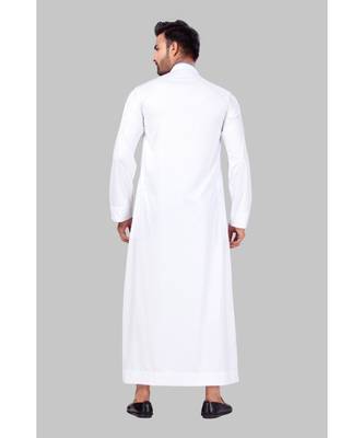 Fine poly and cotton mix Traditional Full Sleeve Chinese Collar Solid Stitched Thobe For Mens 2