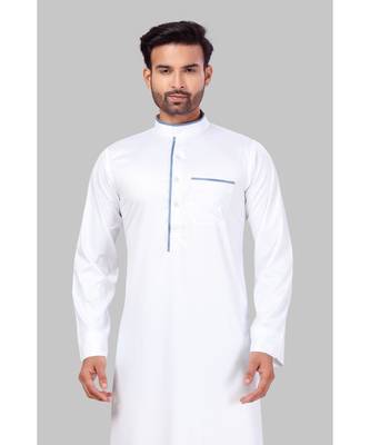 Fine poly and cotton mix Traditional Full Sleeve Chinese Collar Solid Stitched Thobe For Mens 5