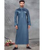 Fine poly and cotton mix Traditional Full Sleeve Chinese Collar Solid Stitched Thobe For Mens