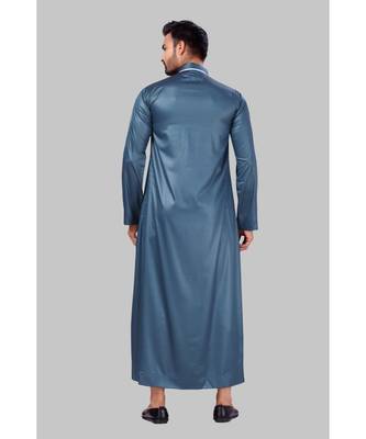 Fine poly and cotton mix Traditional Full Sleeve Chinese Collar Solid Stitched Thobe For Mens 2