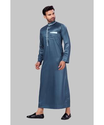 Fine poly and cotton mix Traditional Full Sleeve Chinese Collar Solid Stitched Thobe For Mens 3