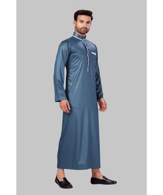Fine poly and cotton mix Traditional Full Sleeve Chinese Collar Solid Stitched Thobe For Mens 4