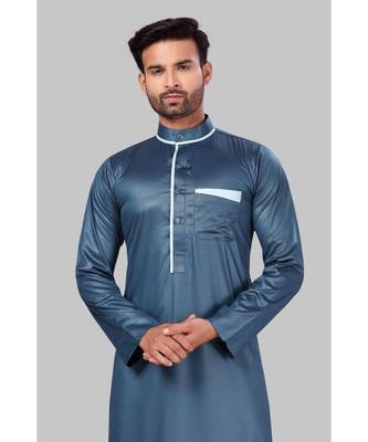 Fine poly and cotton mix Traditional Full Sleeve Chinese Collar Solid Stitched Thobe For Mens 5
