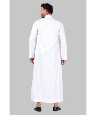 Fine poly and cotton mix Traditional Full Sleeve Chinese Collar Solid Stitched Thobe For Mens 2