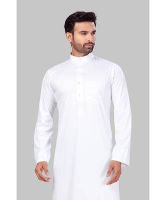 Fine poly and cotton mix Traditional Full Sleeve Chinese Collar Solid Stitched Thobe For Mens 5