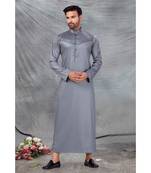 Fine poly and cotton mix Traditional Full Sleeve Chinese Collar Solid Stitched Thobe For Mens