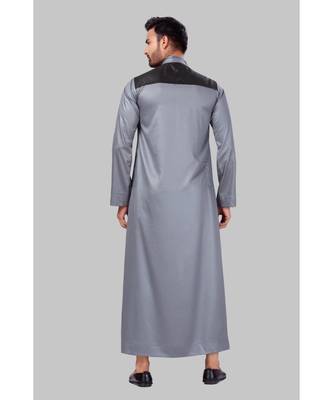 Fine poly and cotton mix Traditional Full Sleeve Chinese Collar Solid Stitched Thobe For Mens 2