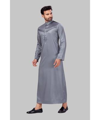 Fine poly and cotton mix Traditional Full Sleeve Chinese Collar Solid Stitched Thobe For Mens 3