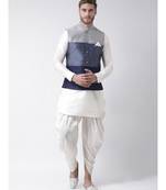 Art Silk Traditional Sleeveless Chinese Collar Solid Stitched Jacket Kurta Peshawari For Mens