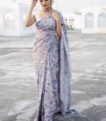Light Grey Satin Georgette Digital Printed Saree