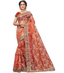 Women's Embroidered Fashion Net Saree  With Blouse Piece