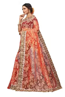 Women's Embroidered Fashion Net Saree  With Blouse Piece
