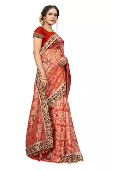 Women's Embroidered Fashion Net Saree  With Blouse Piece